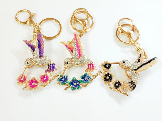 LLAVERO DE COLIBRI CON FLORES
